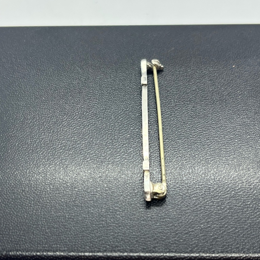 Sterling silver bar rhinestone milgrain brooch pin - Picture 5 of 12